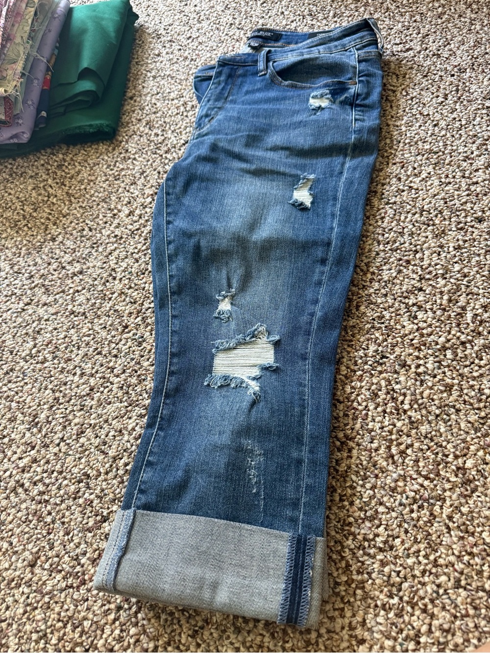 Judy Blue Dark Blue Distressed Cuffed Ankle Jeans